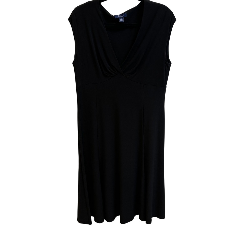 Chaps Womens XL Black V-Neck Sleeveless Empire Waist Jersey Midi Dress 1077